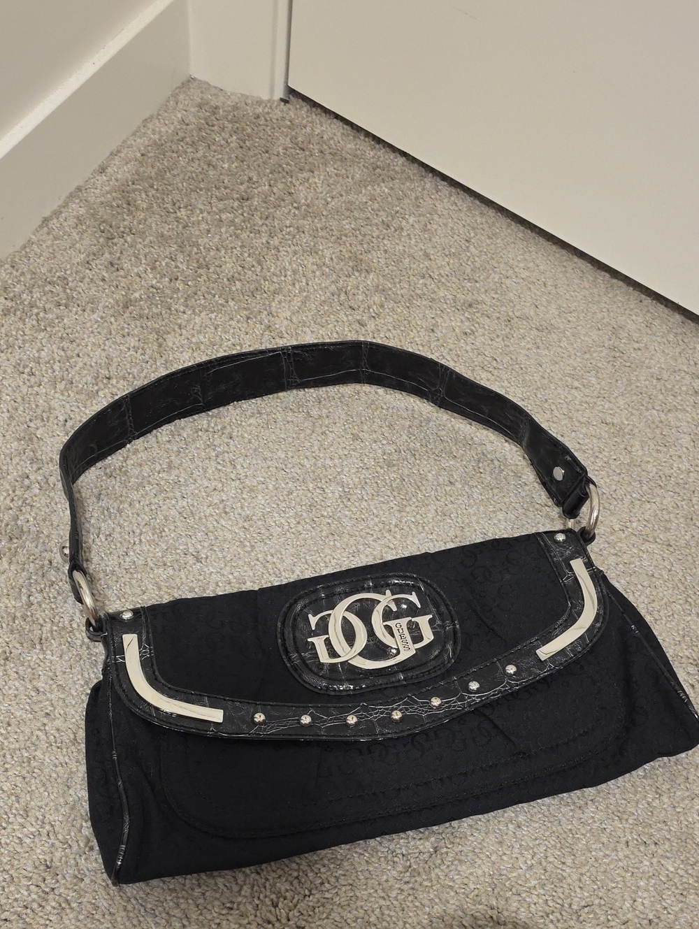 Black GUESS Shoulder Bag with Silver Hardware AS IS